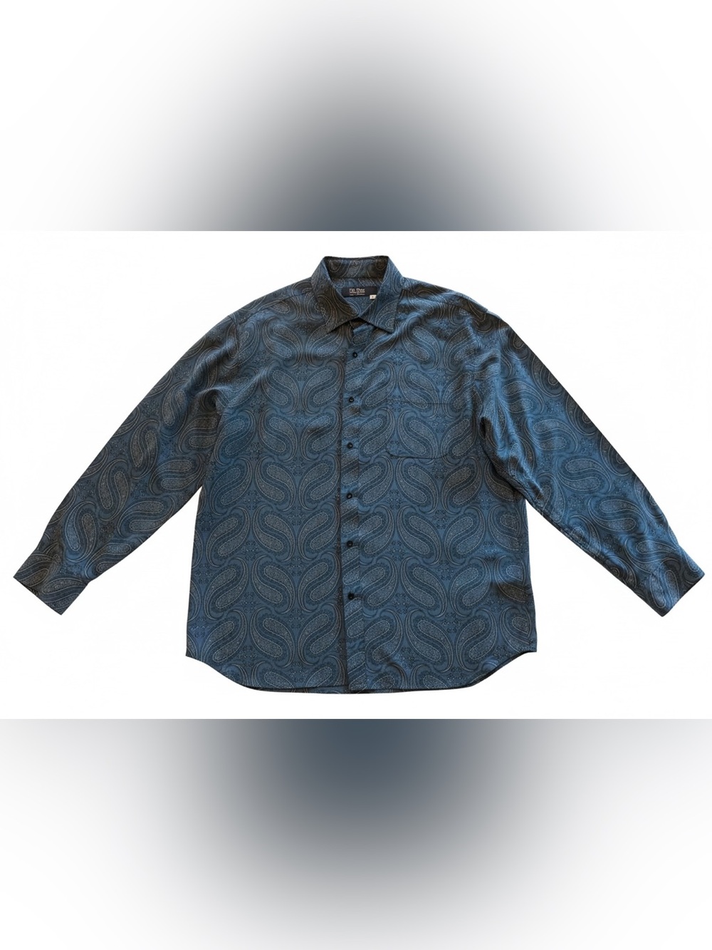 Nat Nast Luxury Originals Mens Large Blue Paisley Silk Button Front Shirt